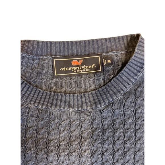 VINEYARD VINES Men's Cableknit sweater MEDIUM Blue 100% Cotton Nautical preppy - Picture 6 of 8